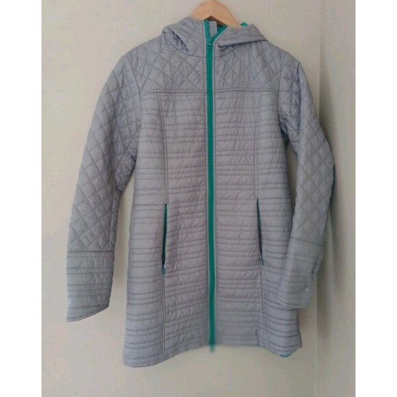 Title Nine Kismet Midlength Hooded Coat Size Small Gray Lighweight Quilted Car - Picture 1 of 10